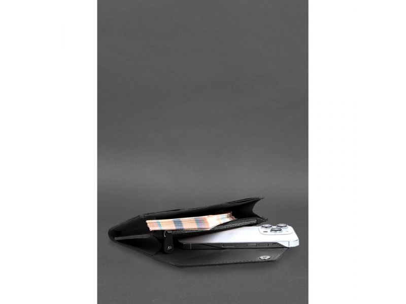 Кожаный  клатч (портмоне) на кнопке 5.0 Черный краст, фото 6