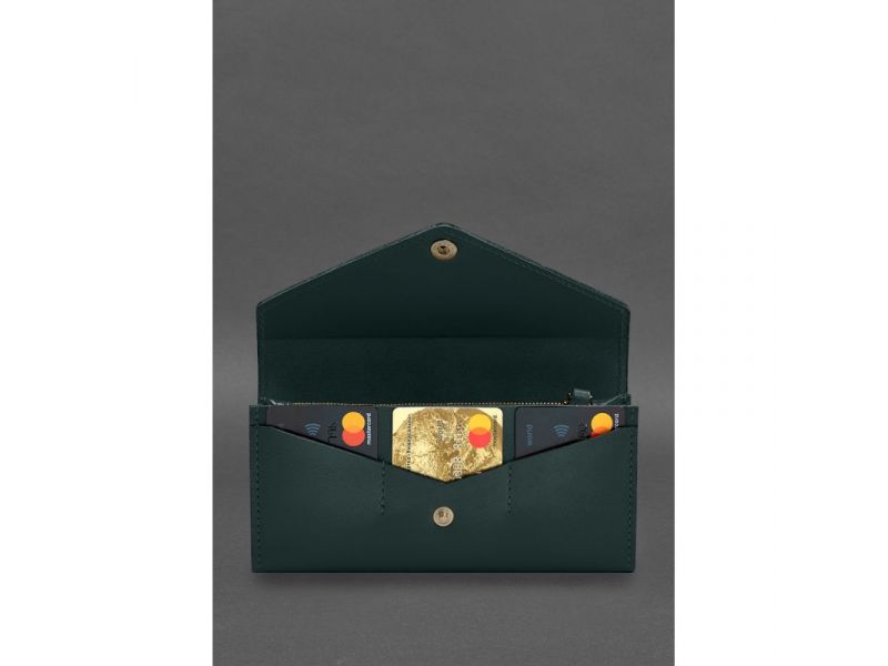 Кожаный  клатч (портмоне) на кнопке 5.0 Зеленый краст, фото 3