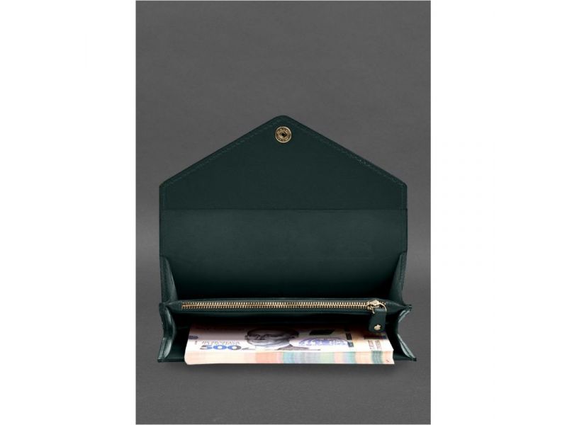 Кожаный  клатч (портмоне) на кнопке 5.0 Зеленый краст, фото 5