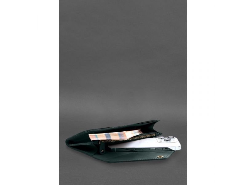 Кожаный  клатч (портмоне) на кнопке 5.0 Зеленый краст, фото 6