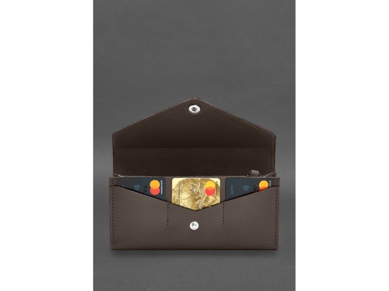 Кожаный  клатч (портмоне) на кнопке 5.0 Темно-бежевый, фото 3