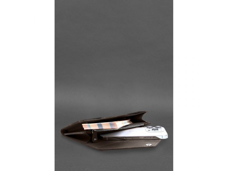 Кожаный  клатч (портмоне) на кнопке 5.0 Темно-бежевый, фото 6