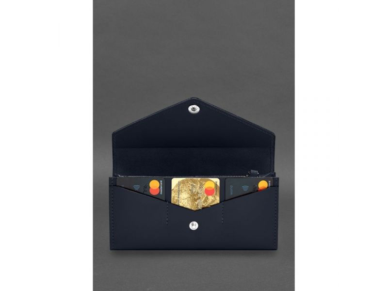 Кожаный  клатч (портмоне) на кнопке 5.0 Синий, фото 3