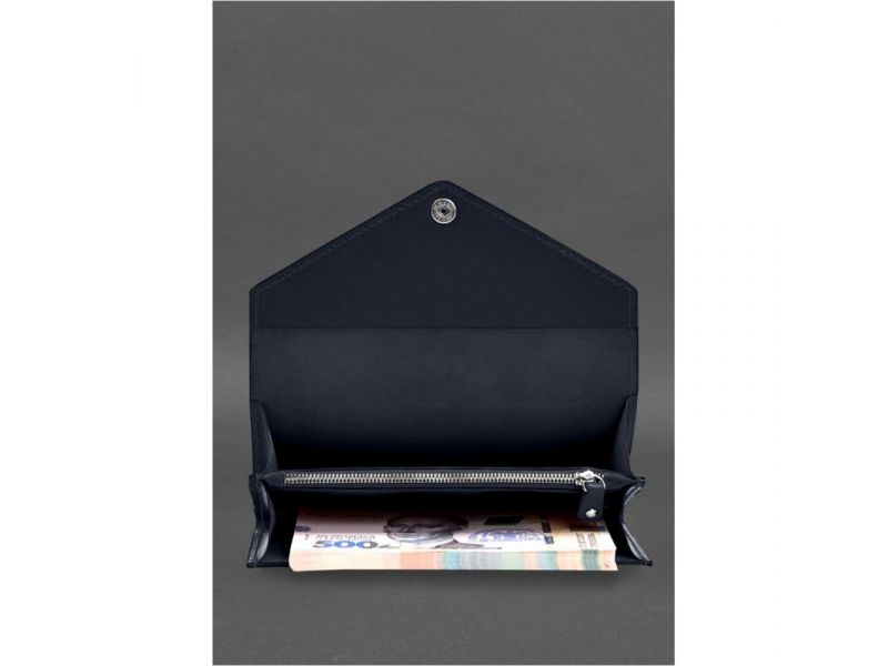 Кожаный  клатч (портмоне) на кнопке 5.0 Синий, фото 5