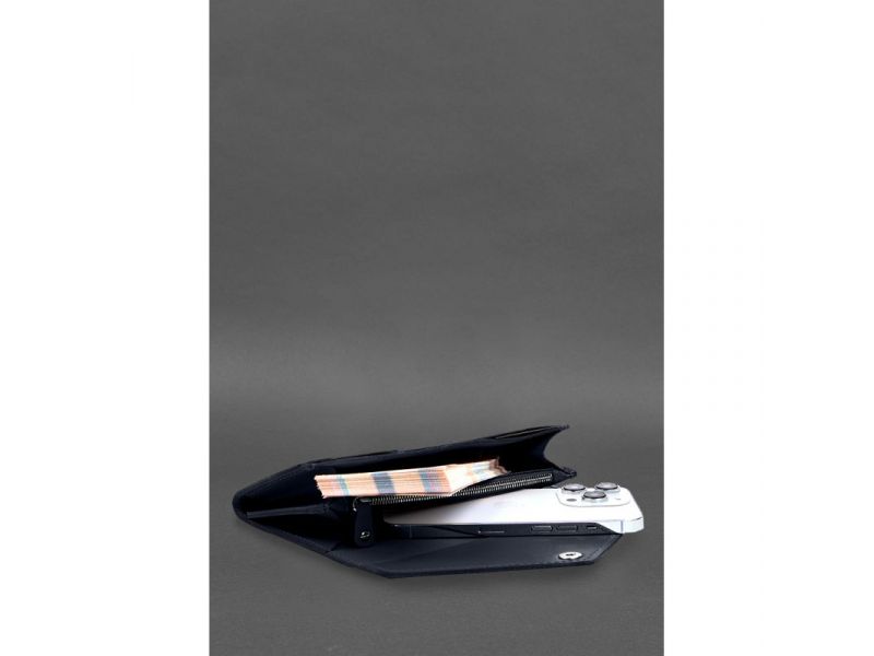 Кожаный  клатч (портмоне) на кнопке 5.0 Синий, фото 6