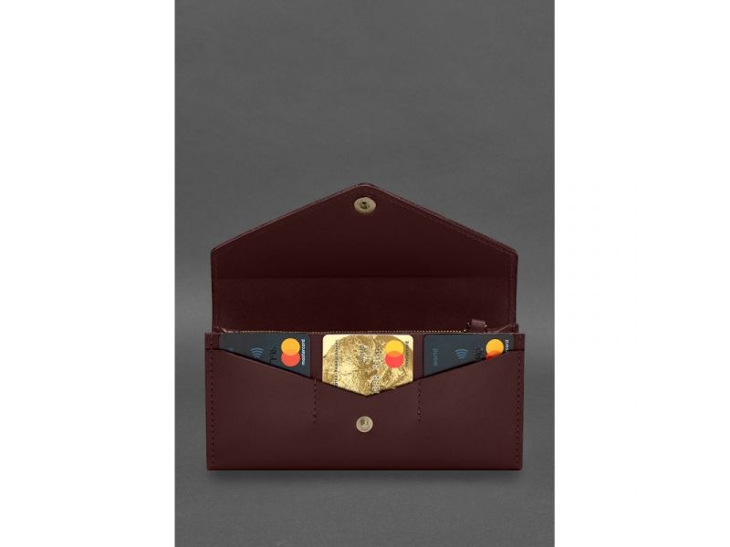 Кожаный  клатч (портмоне) на кнопке 5.0 Бордовый, фото 3