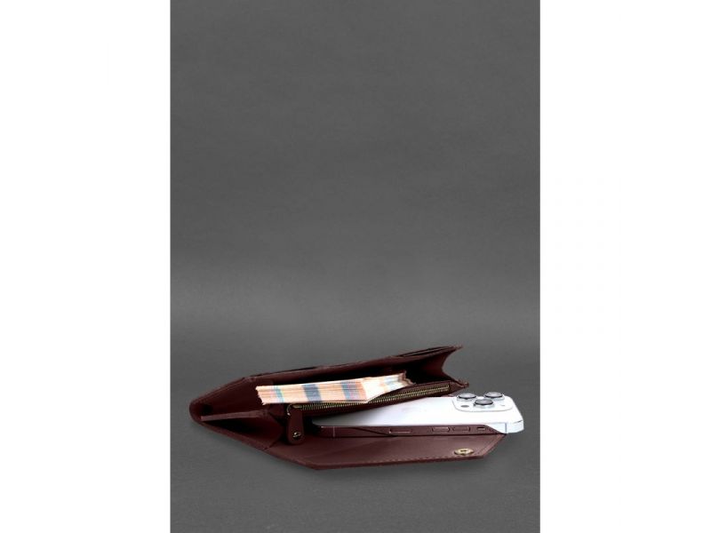 Кожаный  клатч (портмоне) на кнопке 5.0 Бордовый, фото 6
