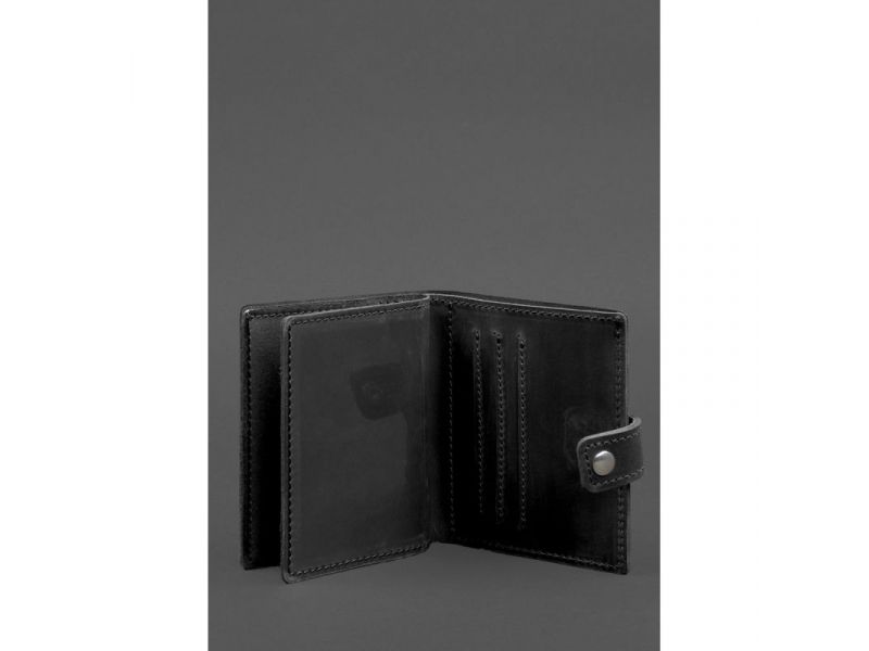 Кожаная обложка-портмоне для удостоверения офицера ДПСУ 11.2 черная Crazy Horse, фото 3