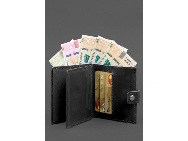 Кожаная обложка-портмоне для удостоверения офицера ДПСУ 11.2 черная Crazy Horse, фото 4