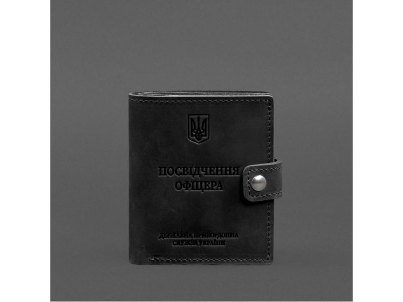 Кожаная обложка-портмоне для удостоверения офицера ДПСУ 11.2 черная Crazy Horse, фото 6