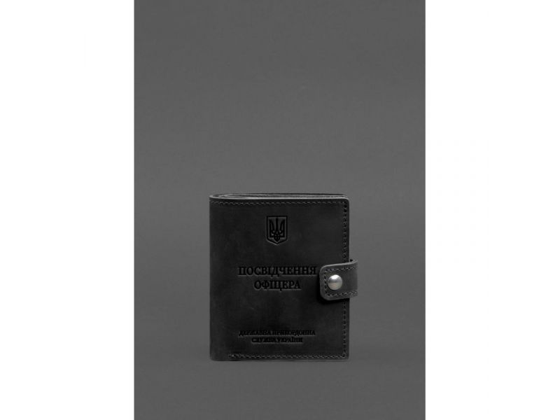 Кожаная обложка-портмоне для удостоверения офицера ДПСУ 11.2 черная Crazy Horse, фото 1