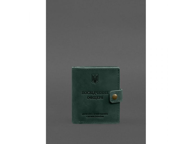 Кожаная обложка-портмоне для удостоверения офицера ДПСУ 11.2 зеленая Crazy Horse, фото 1