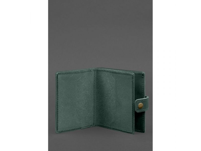 Кожаная обложка-портмоне для удостоверения офицера ДПСУ 11.2 зеленая Crazy Horse, фото 2