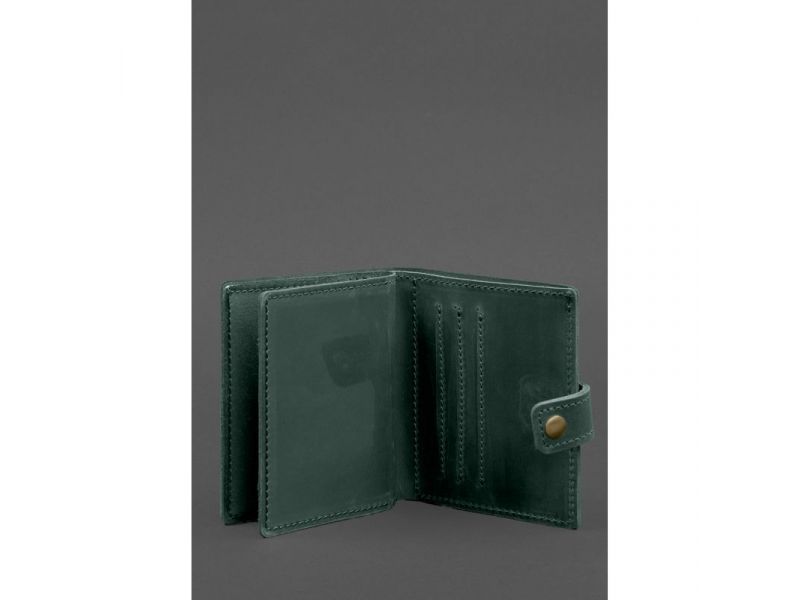 Кожаная обложка-портмоне для удостоверения офицера ДПСУ 11.2 зеленая Crazy Horse, фото 3