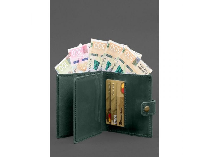 Кожаная обложка-портмоне для удостоверения офицера ДПСУ 11.2 зеленая Crazy Horse, фото 4