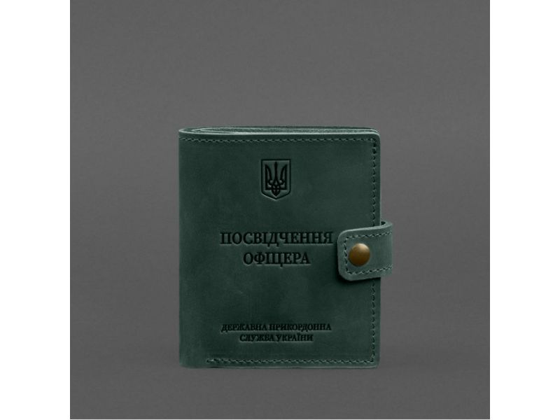 Кожаная обложка-портмоне для удостоверения офицера ДПСУ 11.2 зеленая Crazy Horse, фото 6