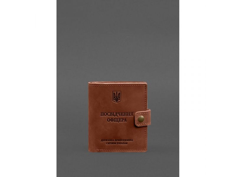 Кожаная обложка-портмоне для удостоверения офицера ДПСУ 11.2 светло-коричневая Crazy Horse, фото 1