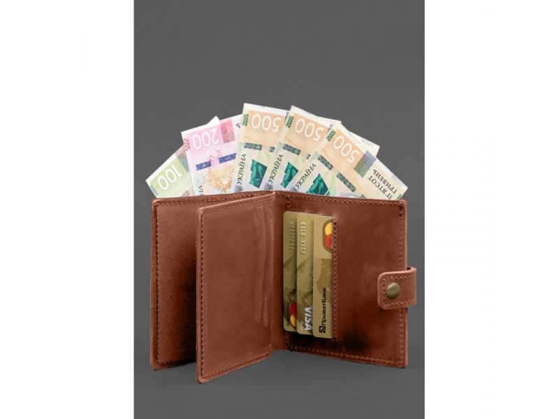 Кожаная обложка-портмоне для удостоверения офицера ДПСУ 11.2 светло-коричневая Crazy Horse, фото 4