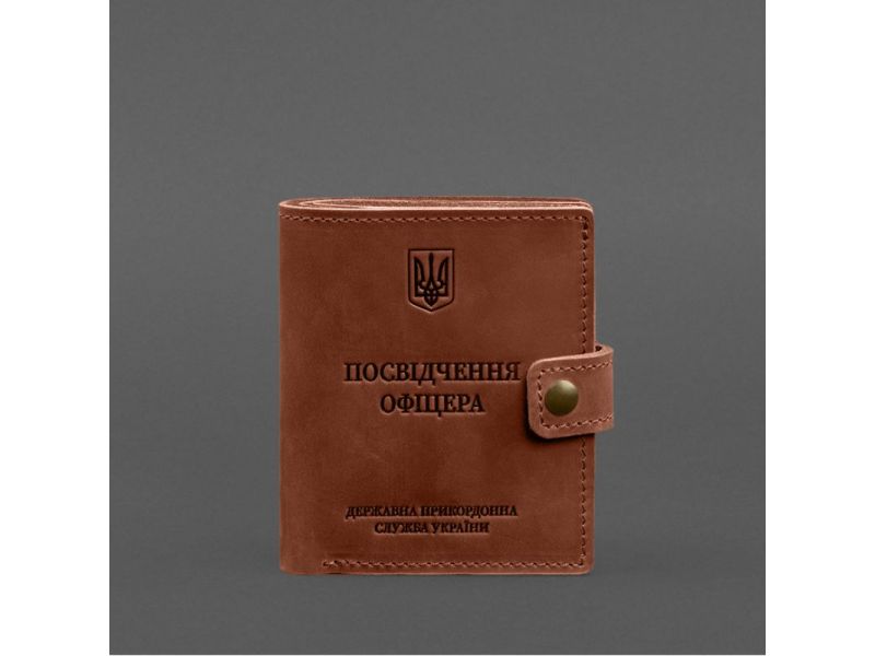 Кожаная обложка-портмоне для удостоверения офицера ДПСУ 11.2 светло-коричневая Crazy Horse, фото 6