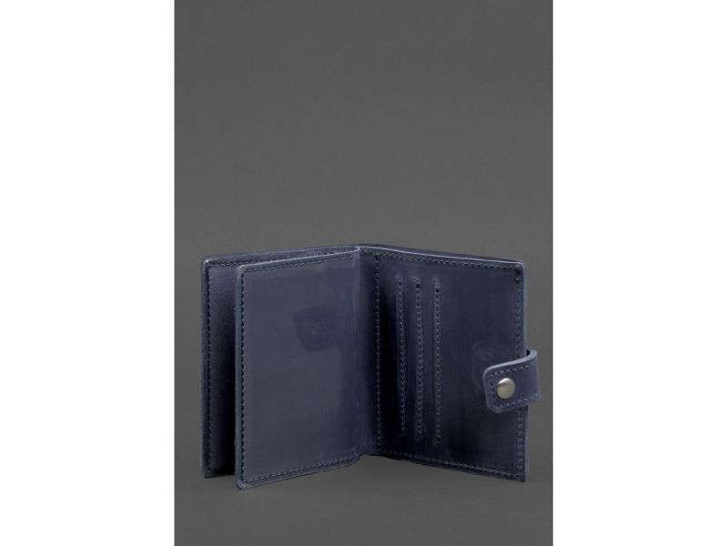 Кожаная обложка-портмоне для удостоверения офицера ДПСУ 11.2 темно-синяя Crazy Horse, фото 3