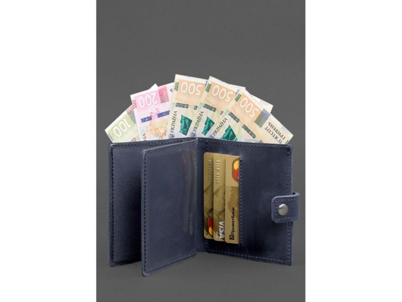 Кожаная обложка-портмоне для удостоверения офицера ДПСУ 11.2 темно-синяя Crazy Horse, фото 4