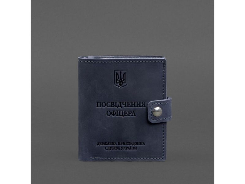Кожаная обложка-портмоне для удостоверения офицера ДПСУ 11.2 темно-синяя Crazy Horse, фото 6