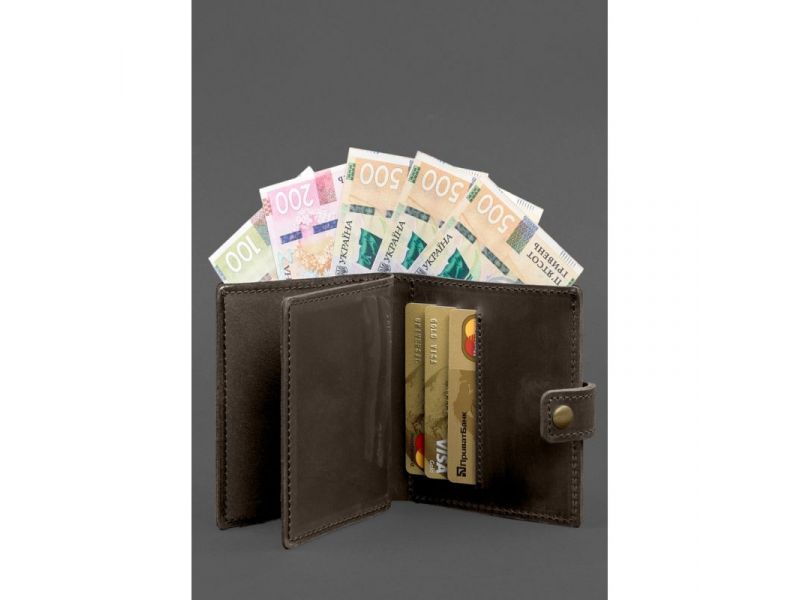 Кожаная обложка-портмоне для удостоверения офицера ДПСУ 11.2 темно-коричневая Crazy Horse, фото 4