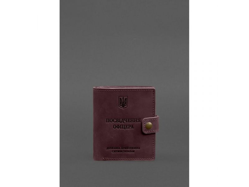 Кожаная обложка-портмоне для удостоверения офицера ДПСУ 11.2 бордовий Crazy Horse, фото 1