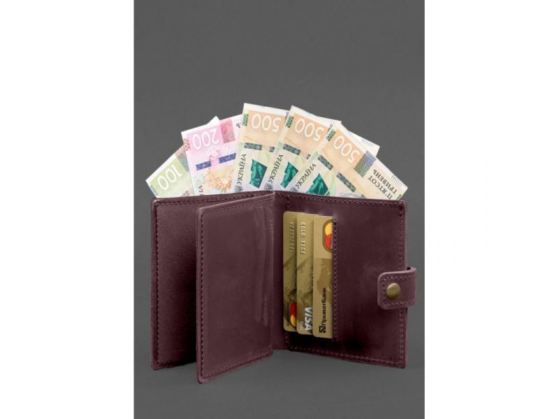 Кожаная обложка-портмоне для удостоверения офицера ДПСУ 11.2 бордовий Crazy Horse, фото 4