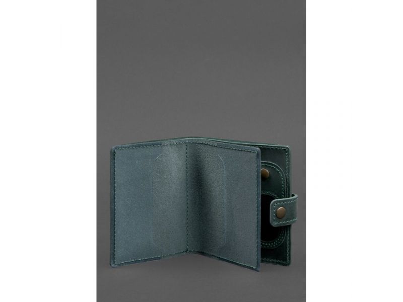 Кожаная обложка-портмоне для удостоверения офицера ДПСУ с карманом для жетона 11.3 зеленая Crazy Horse, фото 2