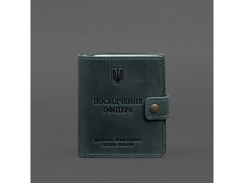 Кожаная обложка-портмоне для удостоверения офицера ДПСУ с карманом для жетона 11.3 зеленая Crazy Horse, фото 6