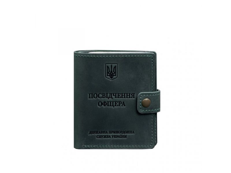 Кожаная обложка-портмоне для удостоверения офицера ДПСУ с карманом для жетона 11.3 зеленая Crazy Horse, фото 7