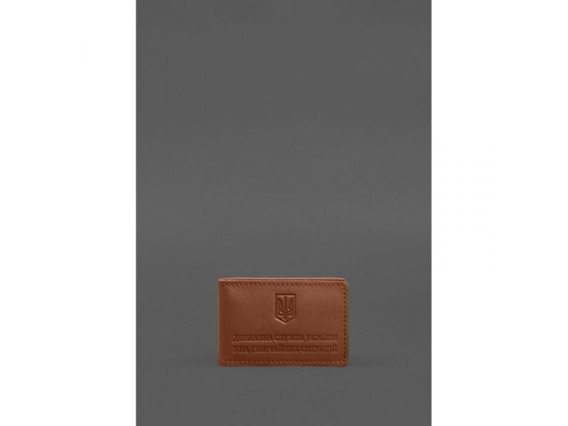 Кожаная обложка на удостоверение ДСНС с карманом светло-коричневая, фото 1