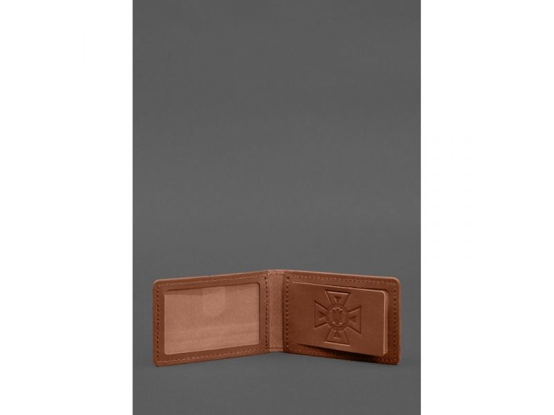 Кожаная обложка на удостоверение ДСНС с карманом светло-коричневая, фото 2