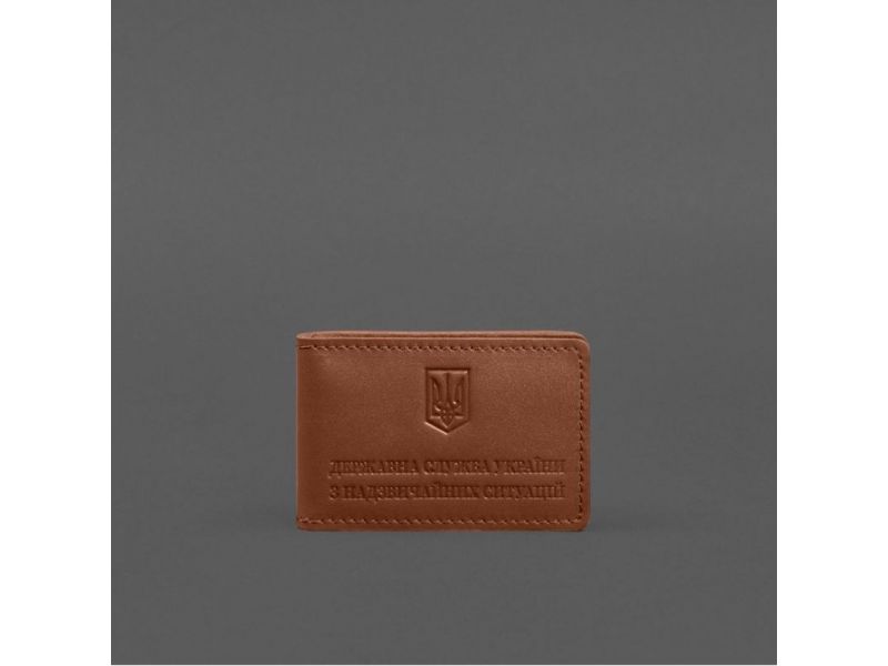 Кожаная обложка на удостоверение ДСНС с карманом светло-коричневая, фото 6