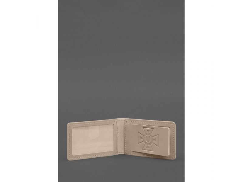 Кожаная обложка на удостоверение ДСНС с карманом светло-бежевая, фото 2