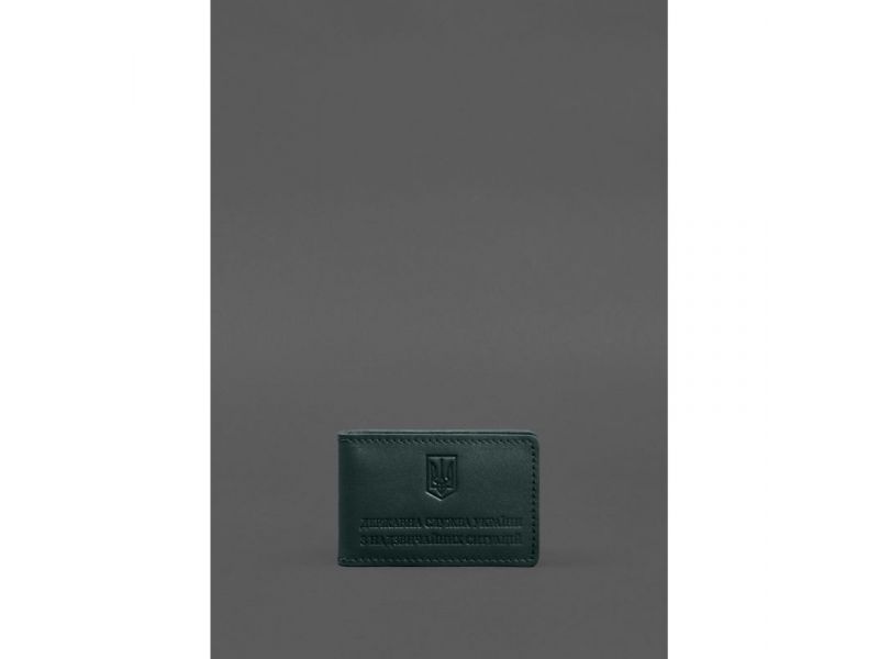 Кожаная обложка на удостоверение ДСНС с карманом зеленая, фото 1