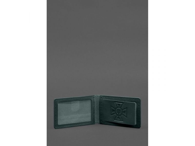 Кожаная обложка на удостоверение ДСНС с карманом зеленая, фото 2