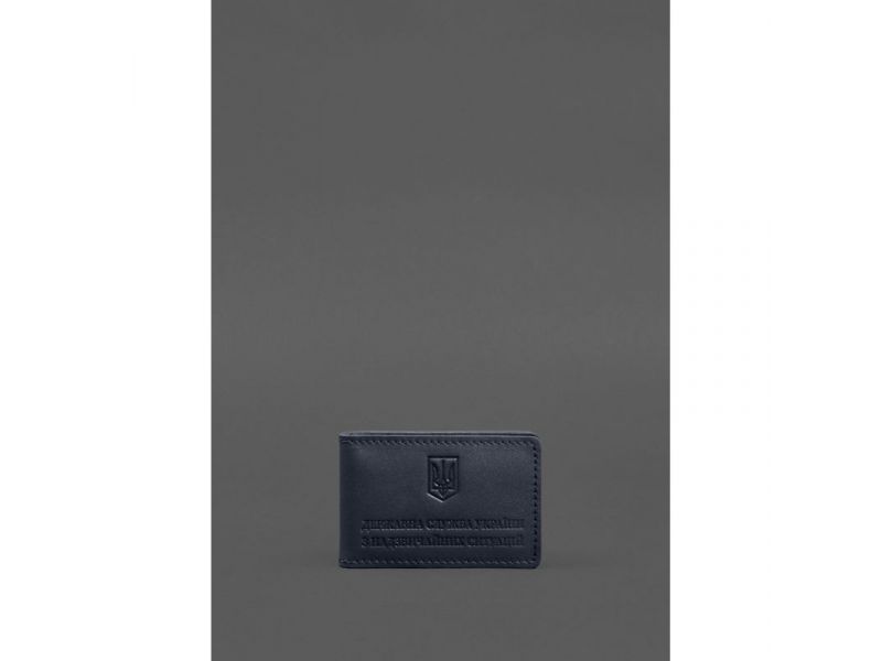 Кожаная обложка на удостоверение ДСНС с карманом синяя, фото 1