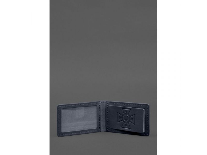 Кожаная обложка на удостоверение ДСНС с карманом синяя, фото 2