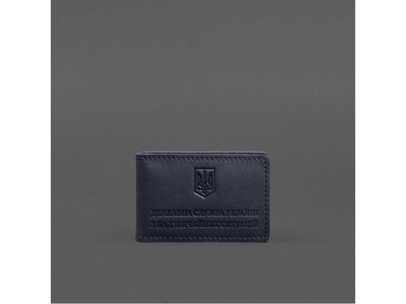 Кожаная обложка на удостоверение ДСНС с карманом синяя, фото 6