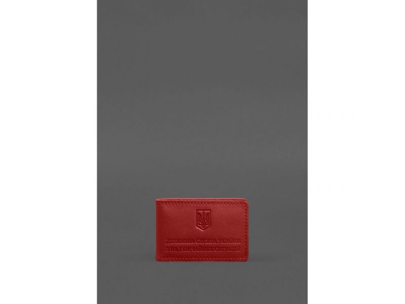 Кожаная обложка на удостоверение ДСНС с карманом красная, фото 1