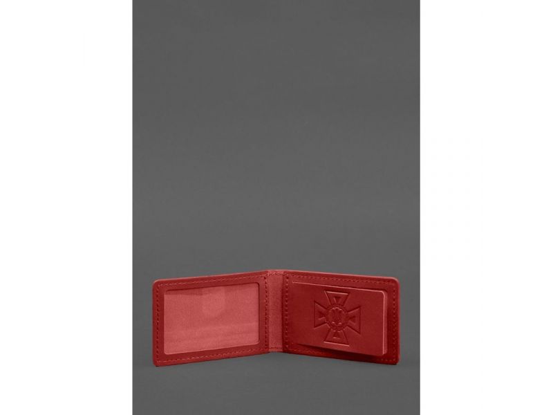 Кожаная обложка на удостоверение ДСНС с карманом красная, фото 2