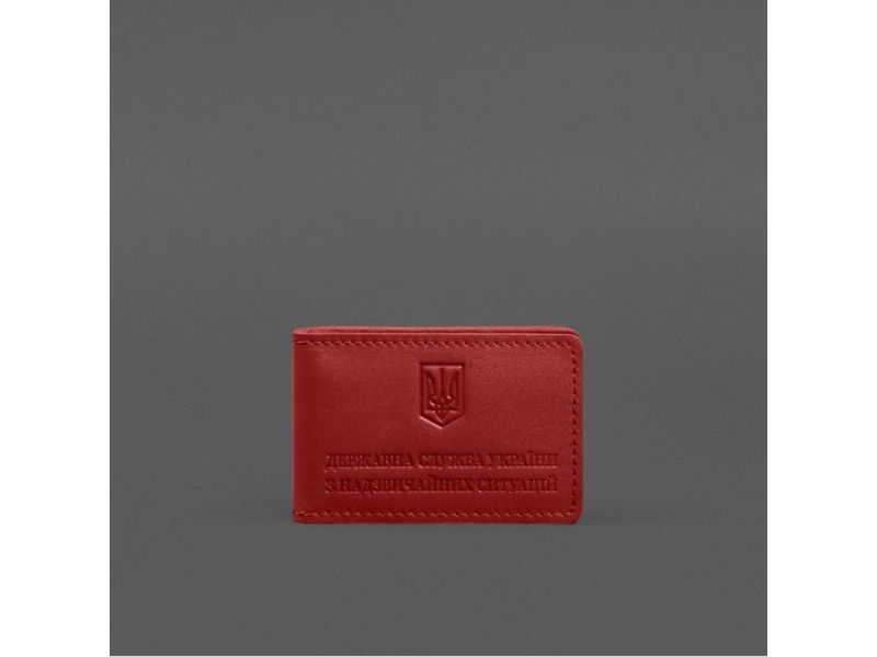 Кожаная обложка на удостоверение ДСНС с карманом красная, фото 6