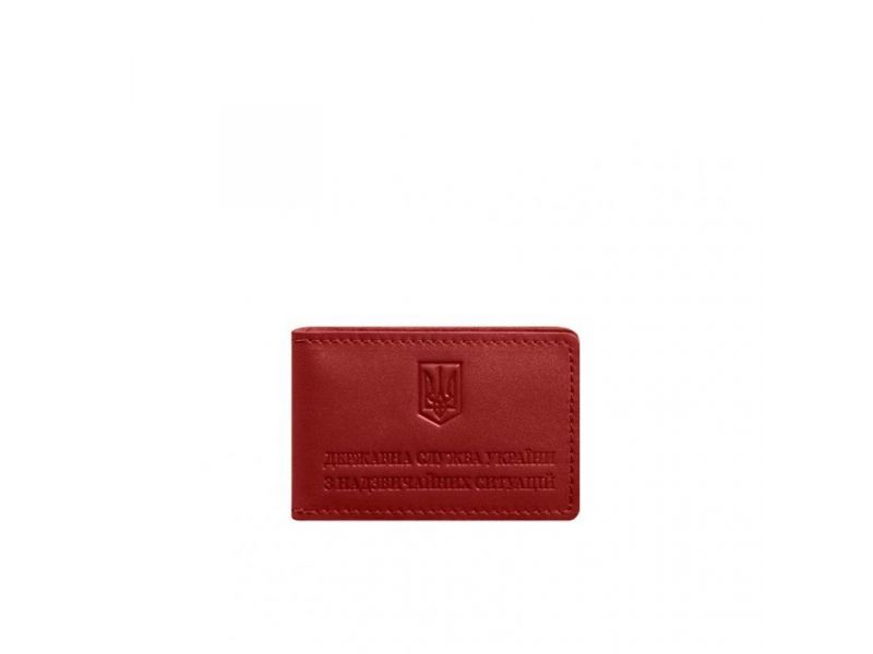 Кожаная обложка на удостоверение ДСНС с карманом красная, фото 7