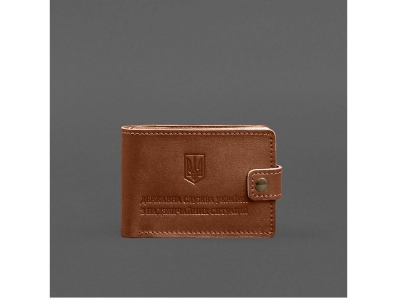 Кожаная обложка-портмоне на удостоверение ДСНС светло-коричневая, фото 6