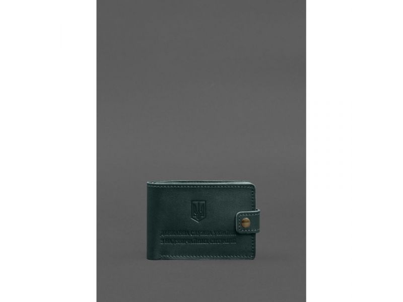 Кожаная обложка-портмоне на удостоверение ДСНС зеленая, фото 1