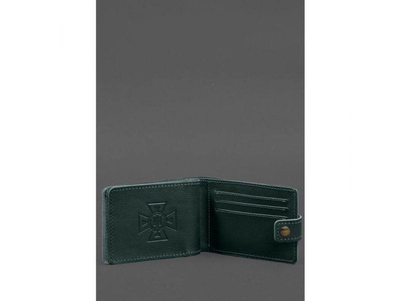 Кожаная обложка-портмоне на удостоверение ДСНС зеленая, фото 3