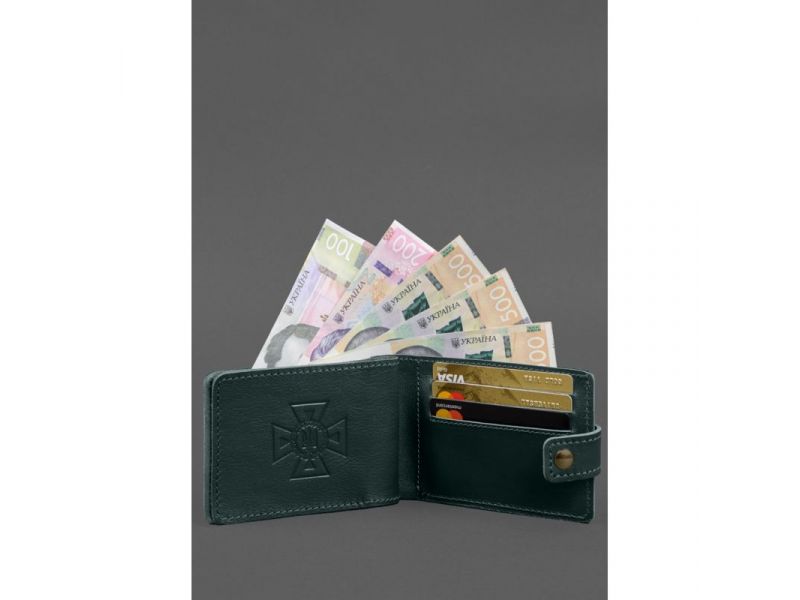 Кожаная обложка-портмоне на удостоверение ДСНС зеленая, фото 4