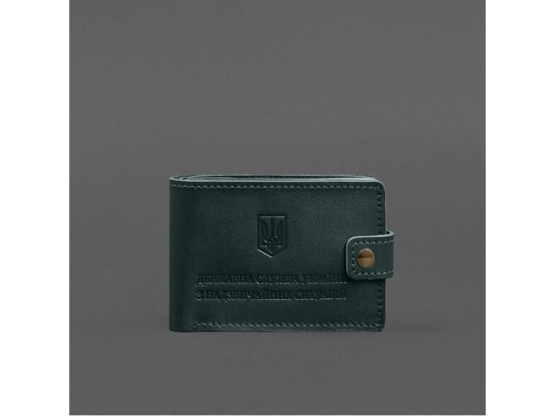 Кожаная обложка-портмоне на удостоверение ДСНС зеленая, фото 6